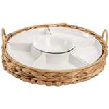 Wudkey Ceramic Divided Serving Dishes with Cattail Basket - Image 1