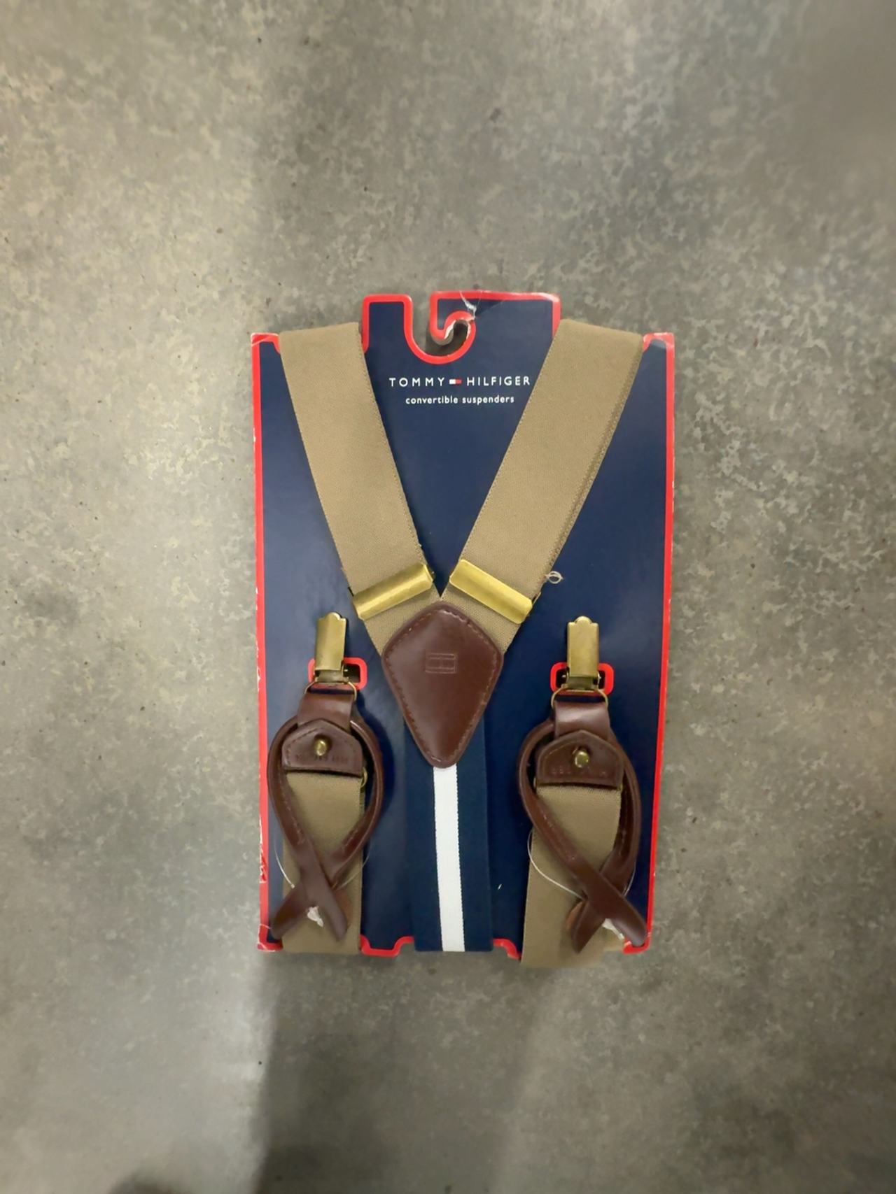 Tommy Hilfiger Suspenders Blue Red Stripe with Brown & Brass Accents