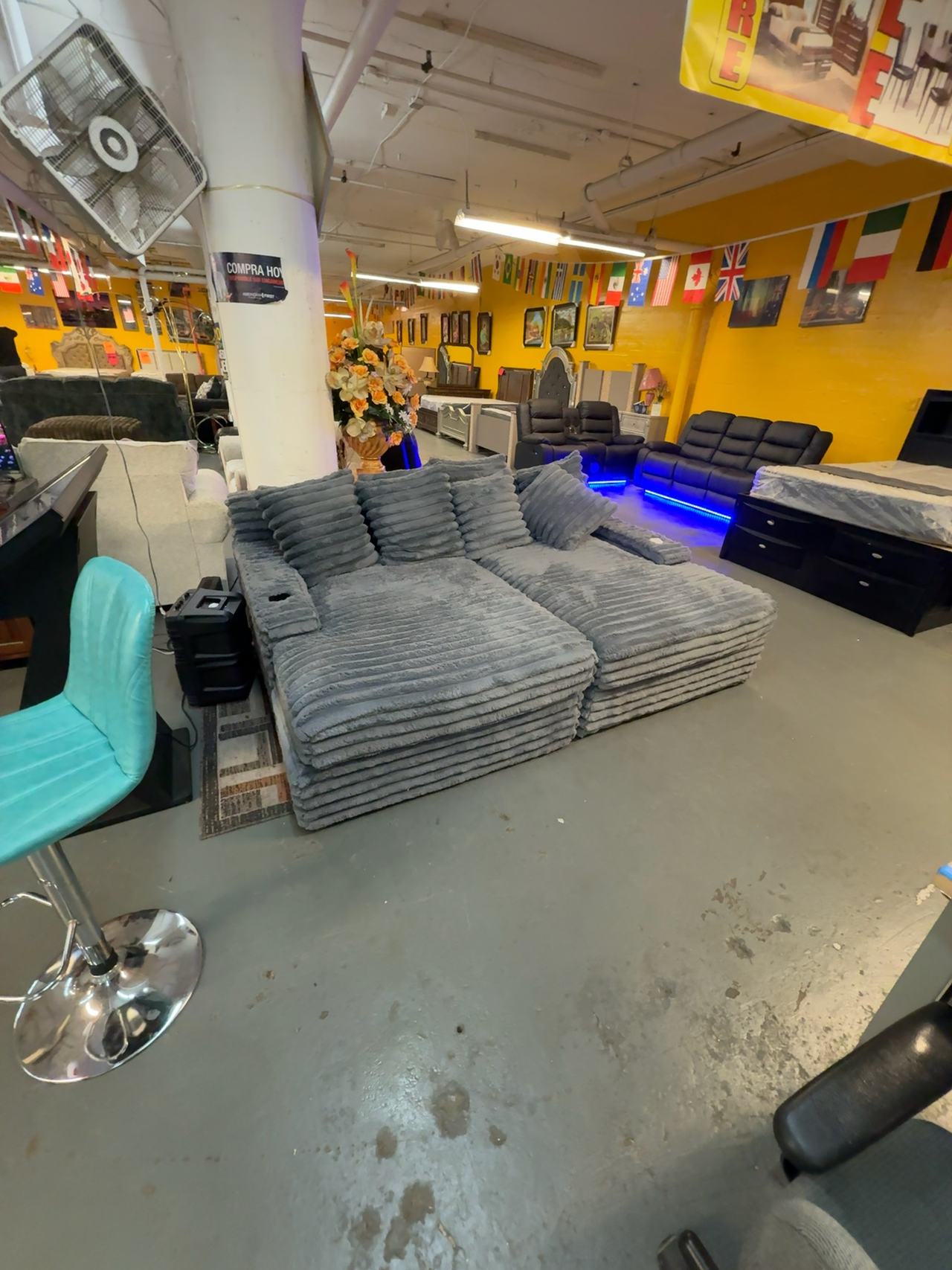 Stockroom Furniture Jumbo Fluffy Corduroy Double Chaise Black