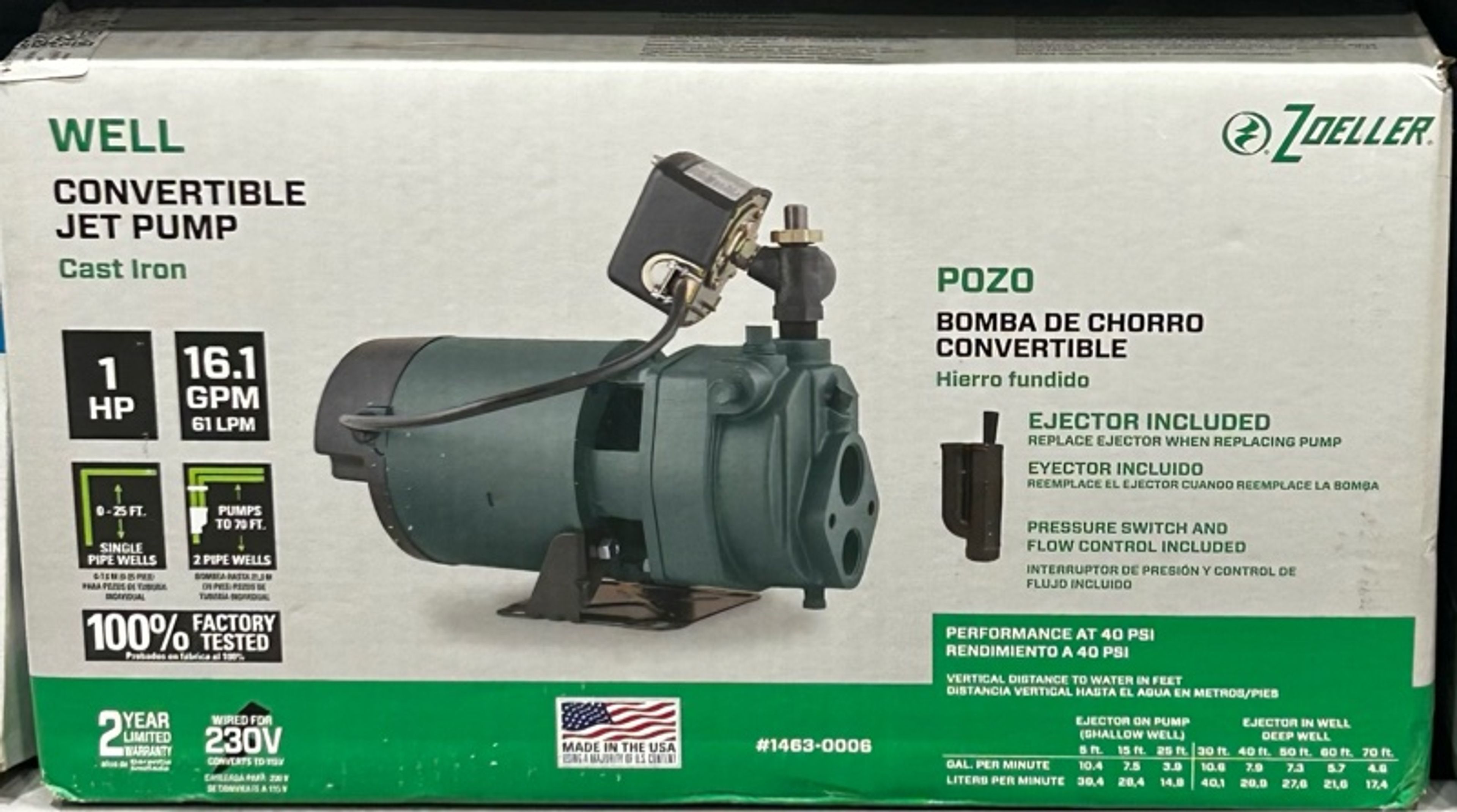 Zoeller 1 HP Cast Iron Convertible Jet Pump Model 1463-0006