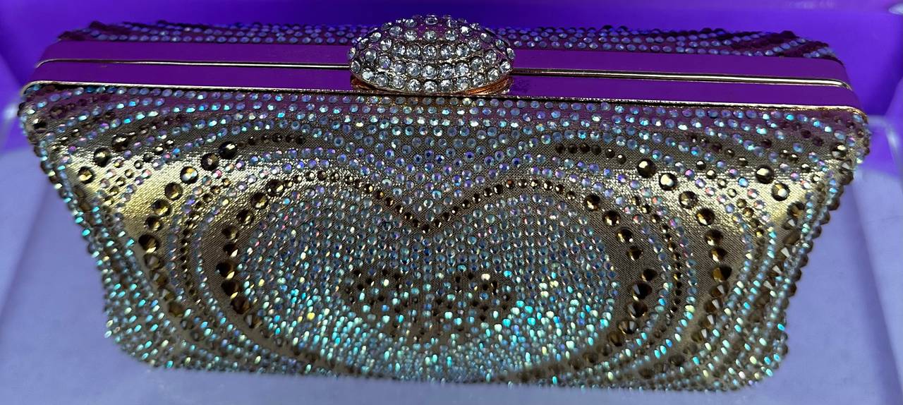 Rhinestone Heart Evening Clutch Bag