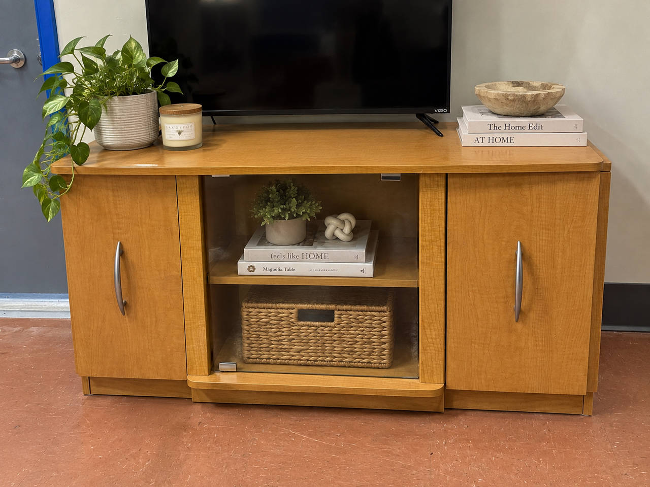 Wood TV Stand with Glass Door