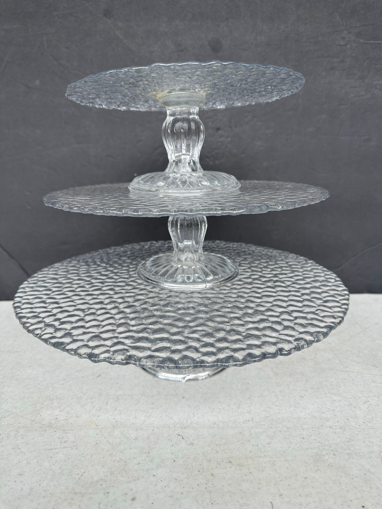 Vintage 3-Tier Textured Glass Cupcake Stand