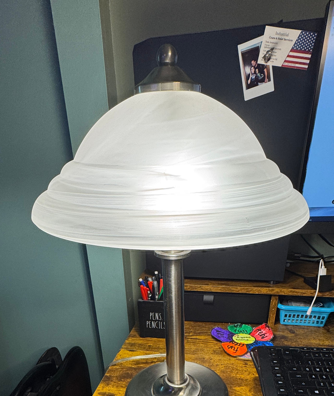 Brushed Nickel Desk Lamp with Frosted Alabaster Glass Shade