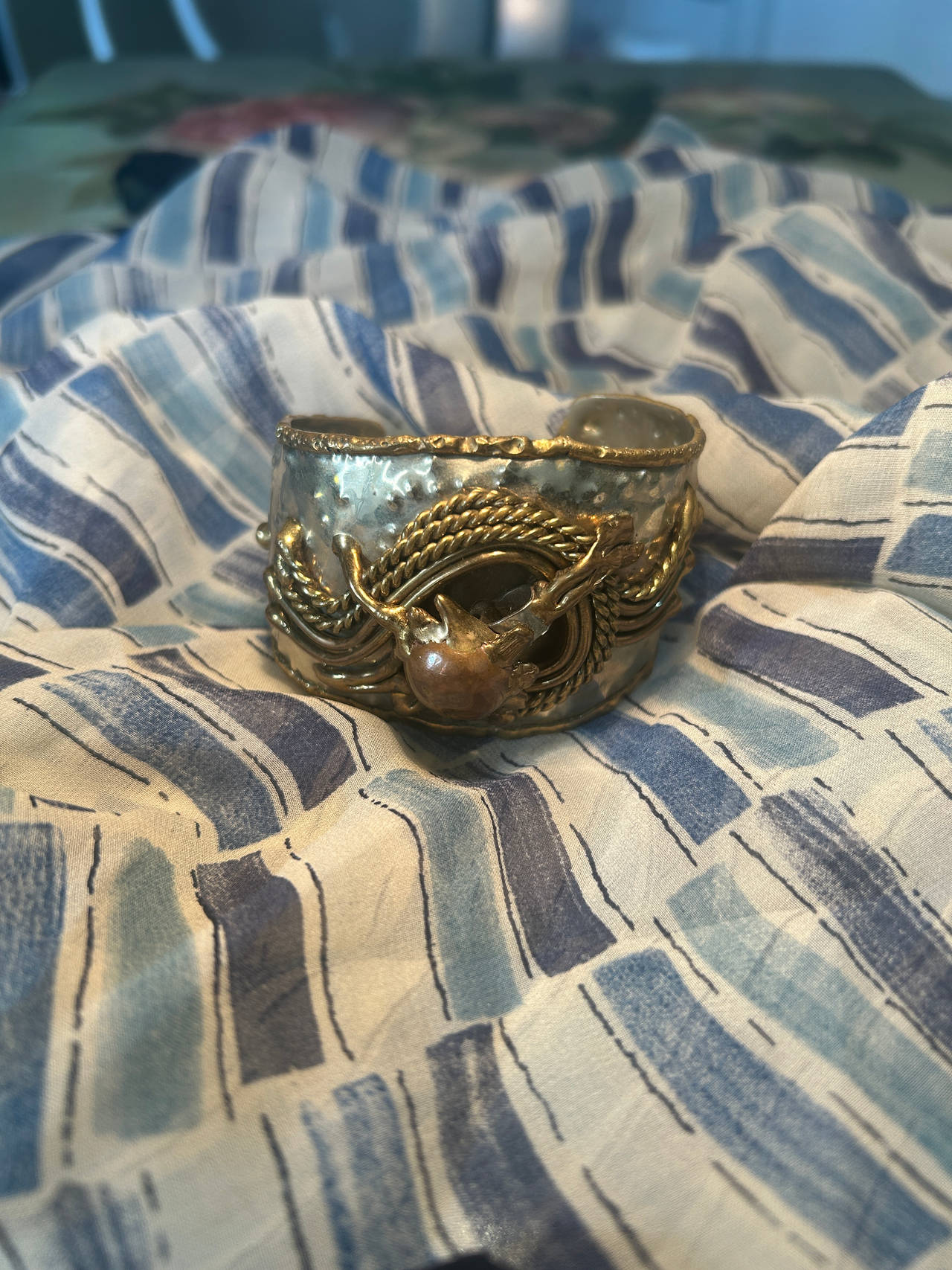 Brutalist Mixed Metal Artisan Cuff Bracelet Hecho en Mexico
