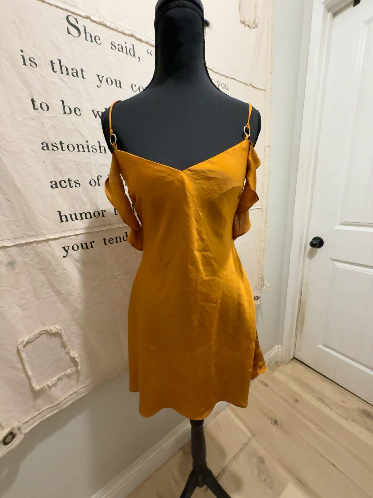 Free People What I Want Mini Dress Gold Satin