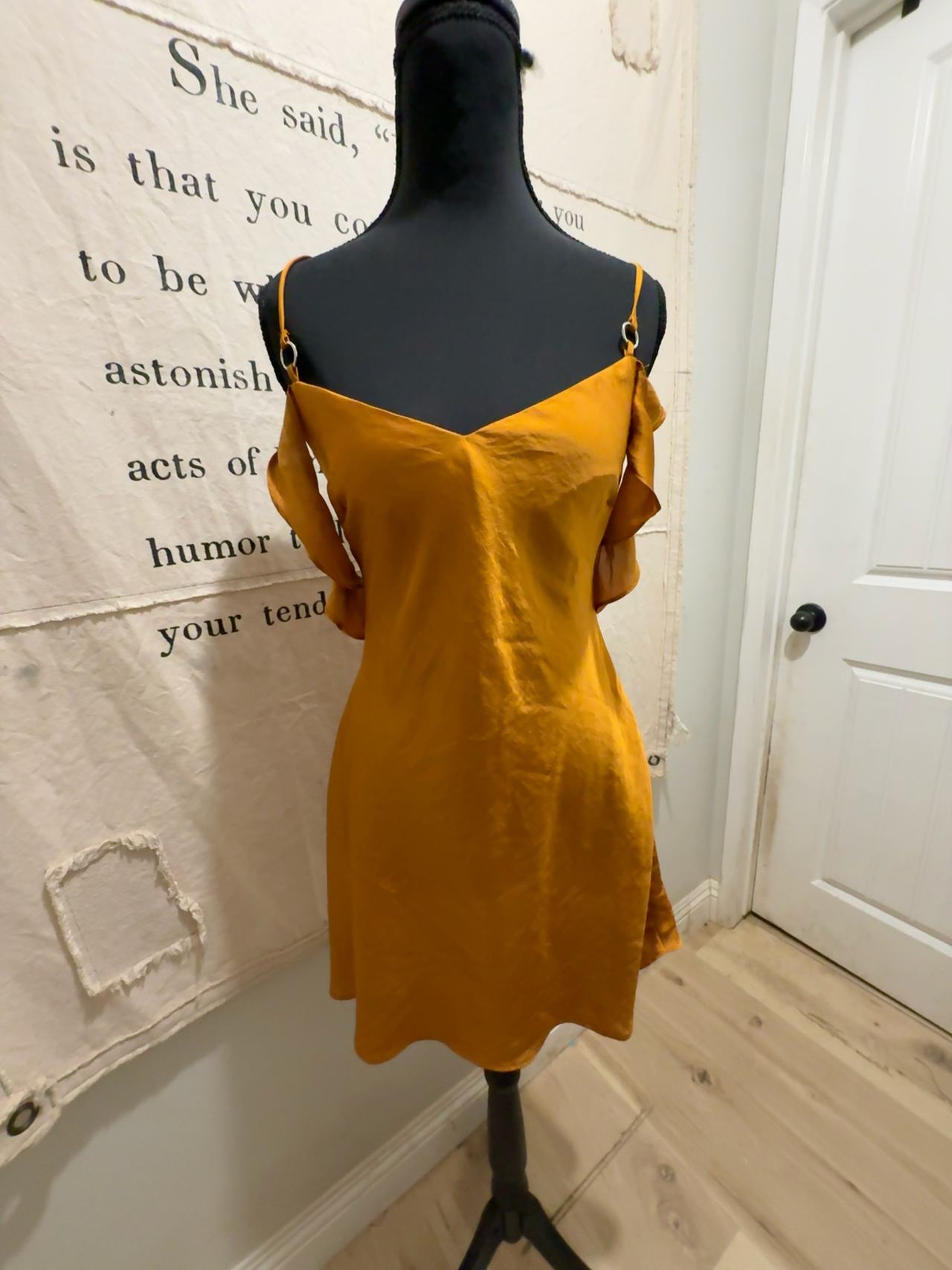 Free People What I Want Mini Dress Gold Satin