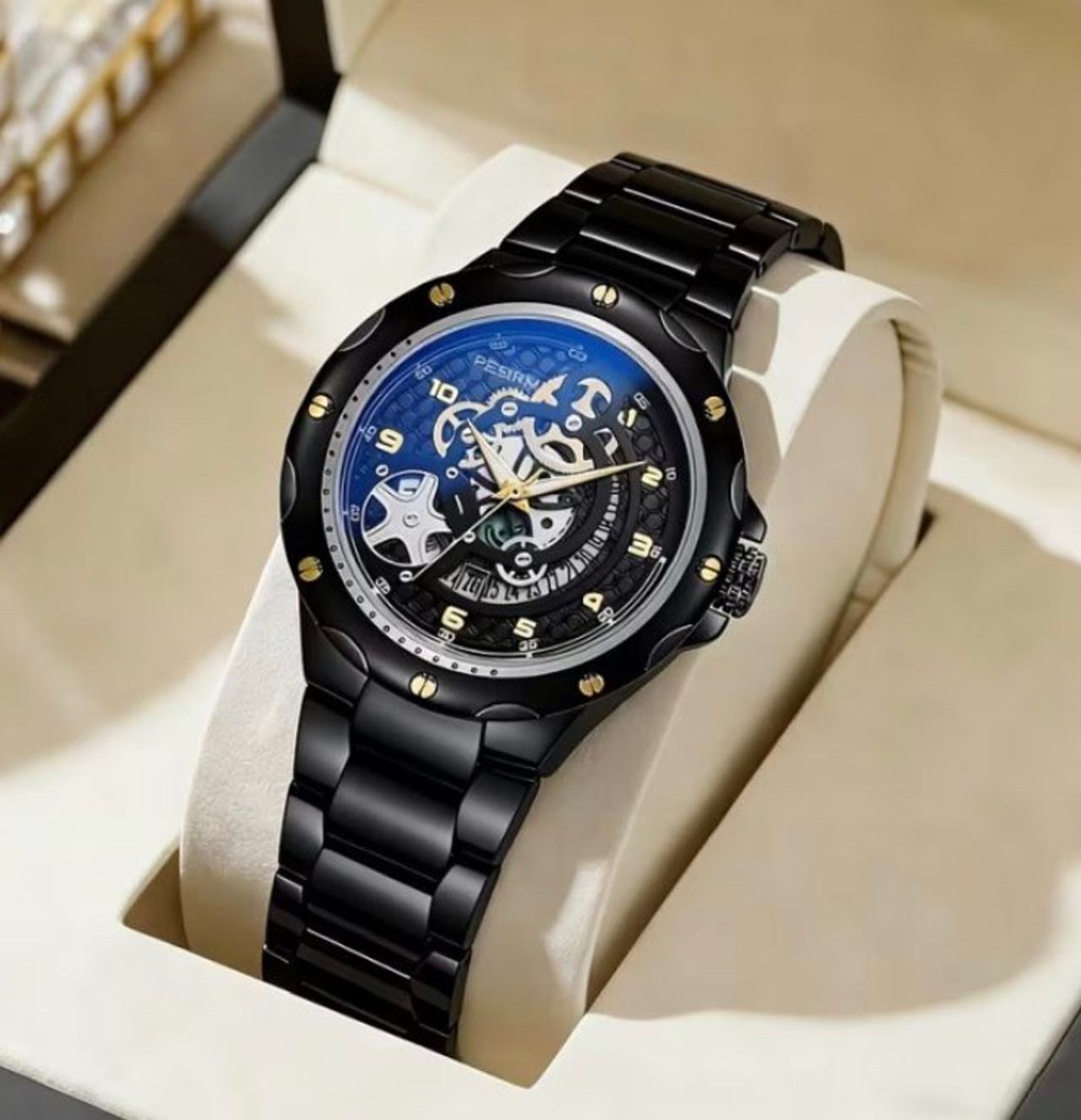 Pesian Skeleton Automatic Watch Black Stainless Steel