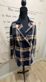Max Studio Navy Blue Plaid Coatigan - Image 1