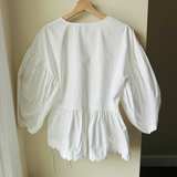 Kika Vargas White Cotton Puff Sleeve Spring Wrap Top Size Medium - Image 8