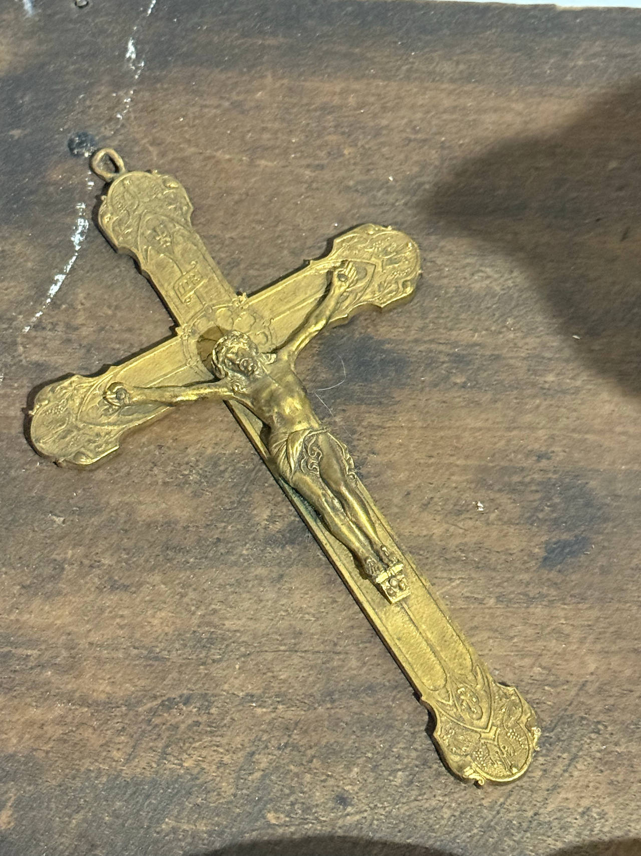 Vintage Brass Gothic Wall Crucifix