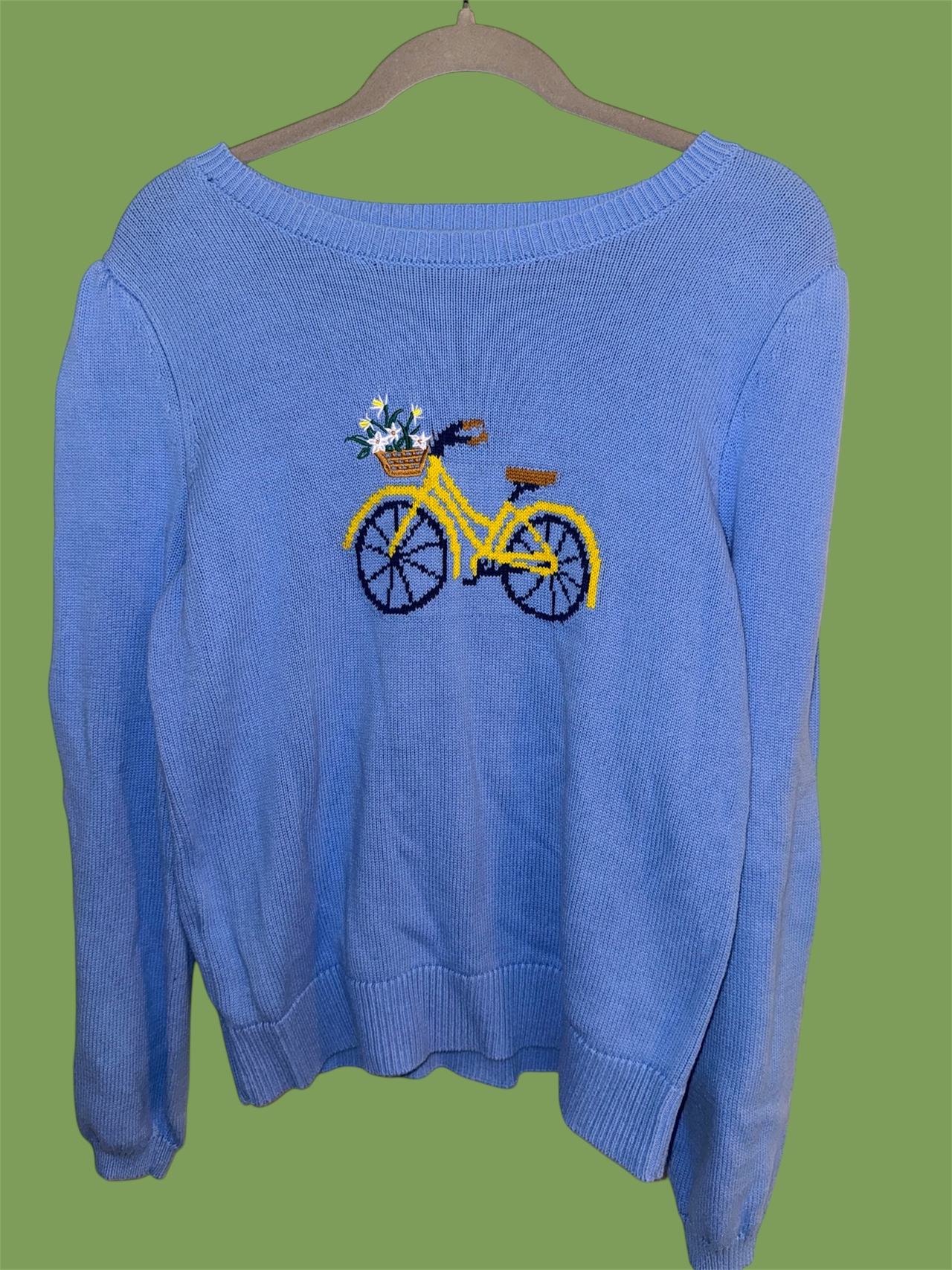 Loft Blue Sweater with Bicycle Embroidery