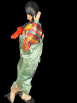 Vintage Korean Silk Hanbok Doll with Flower Basket - Image 4