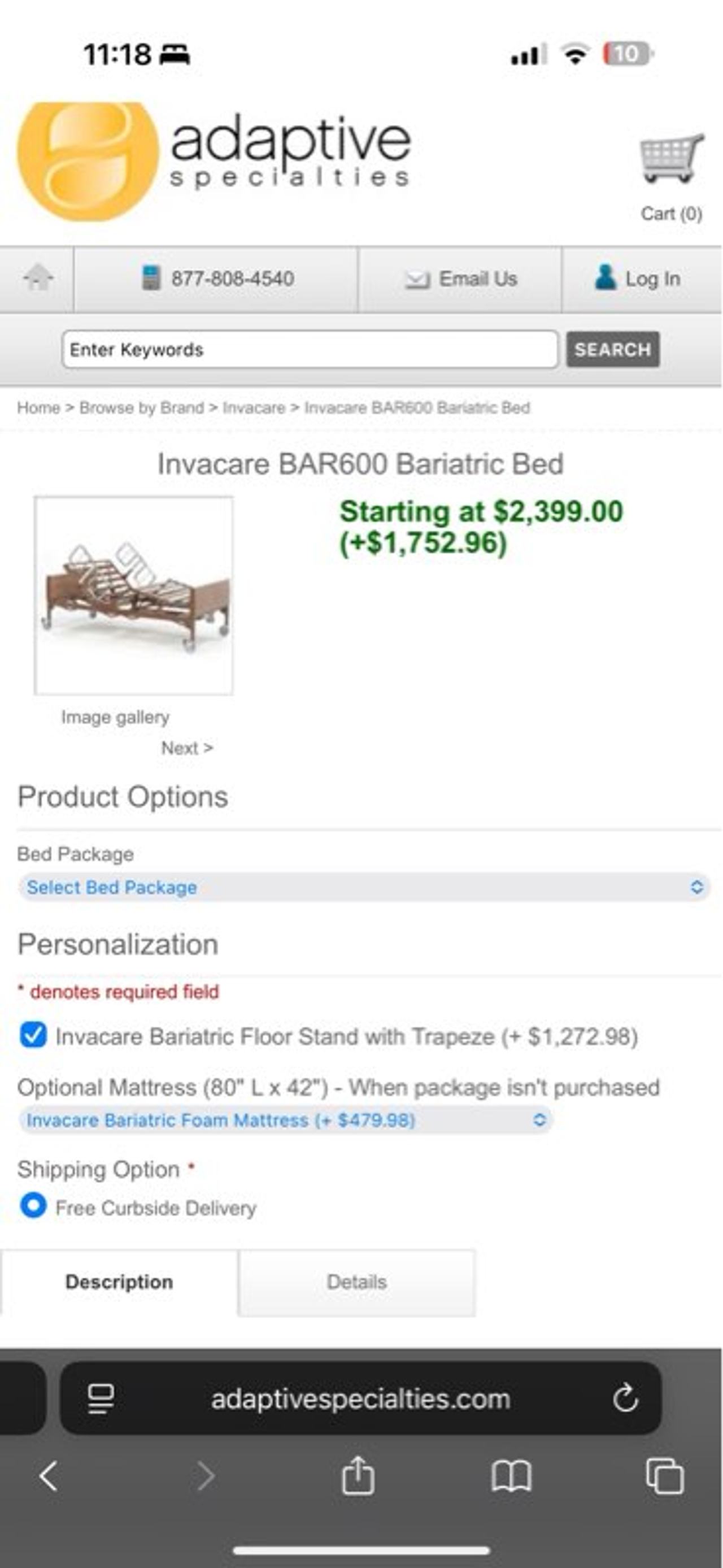 Brand New Electric Bed with Trapeze Bar