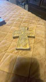 Vintage Chalkware Religious Jesus Cross Wall Plaque - Image 1