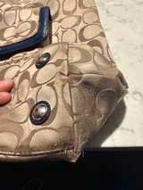 Coach Signature Hamptons Tote Bag with Blue Leather Trim - Image 6