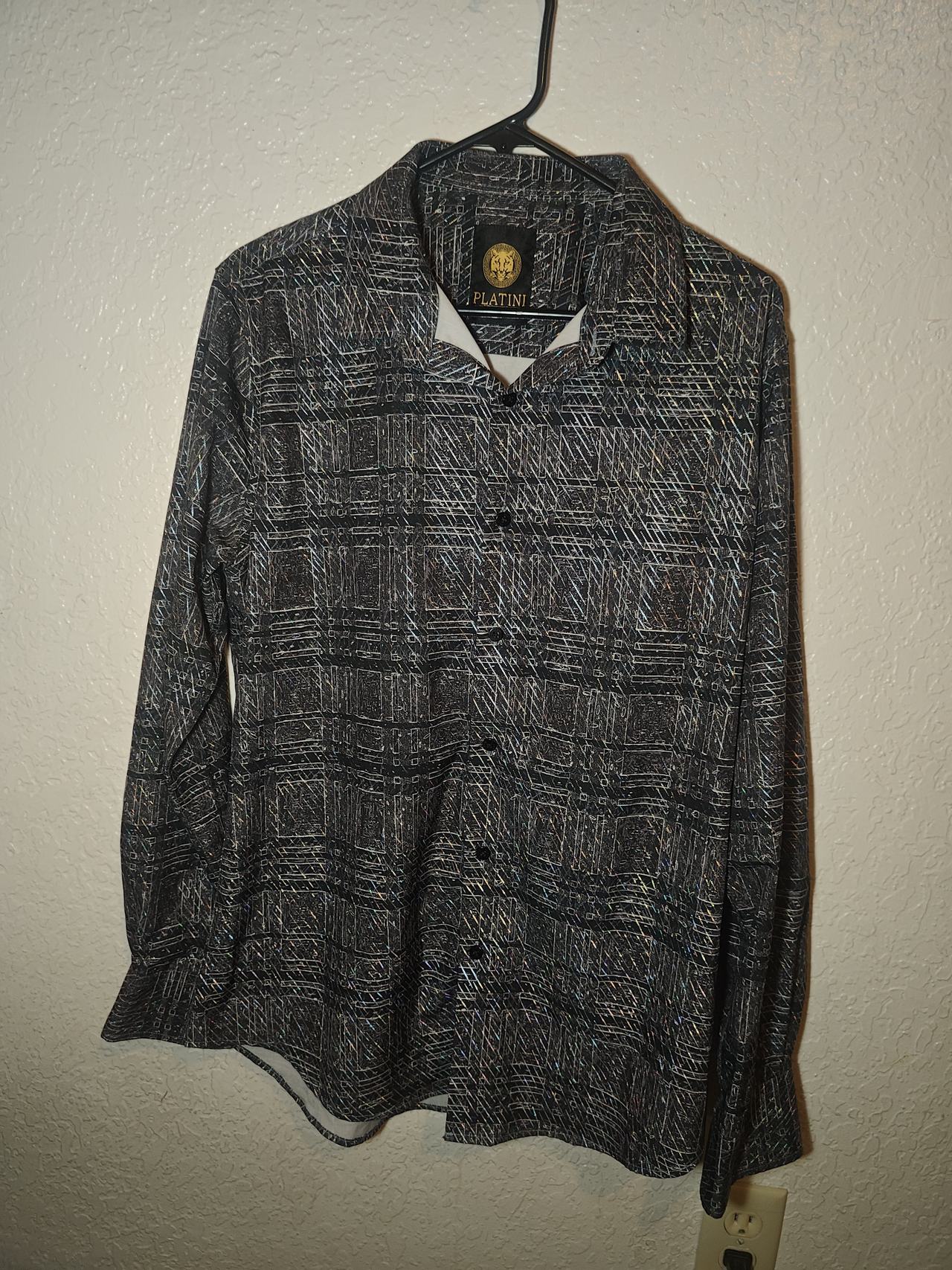 Platini Geometric Print Long Sleeve Button Down Shirt