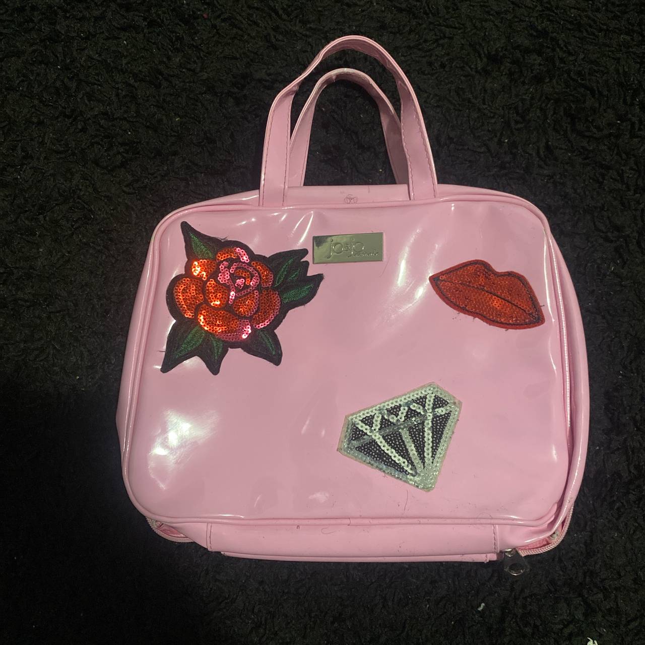 Pink Vinyl Tote Bag with Patches