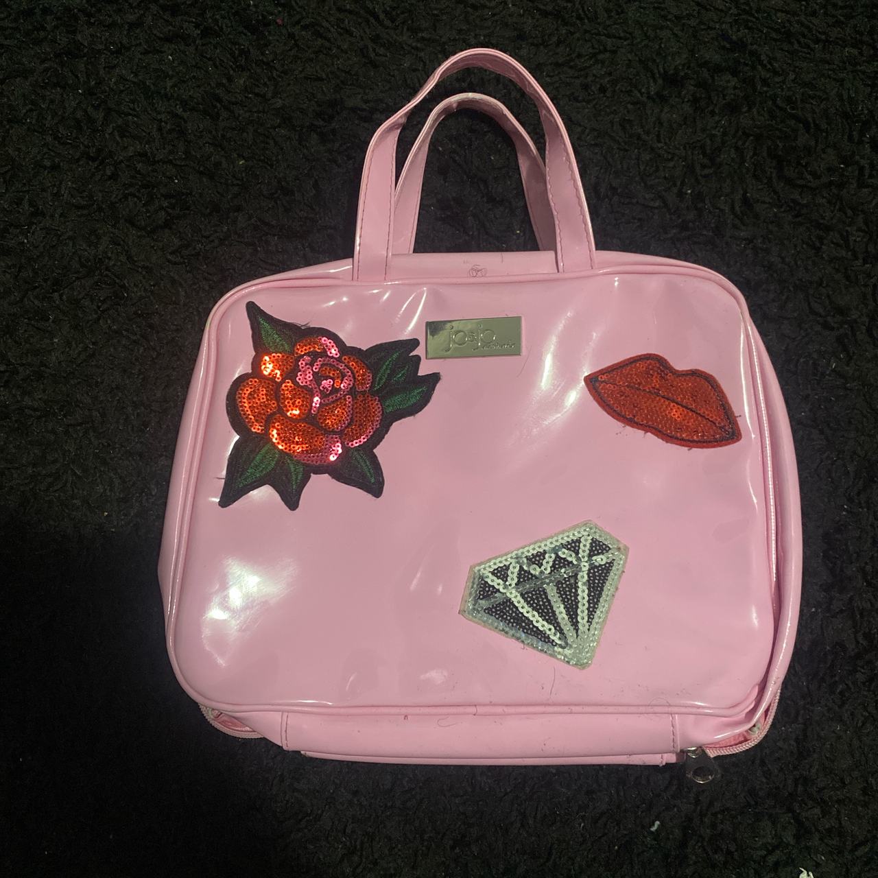 Pink Vinyl Tote Bag with Patches