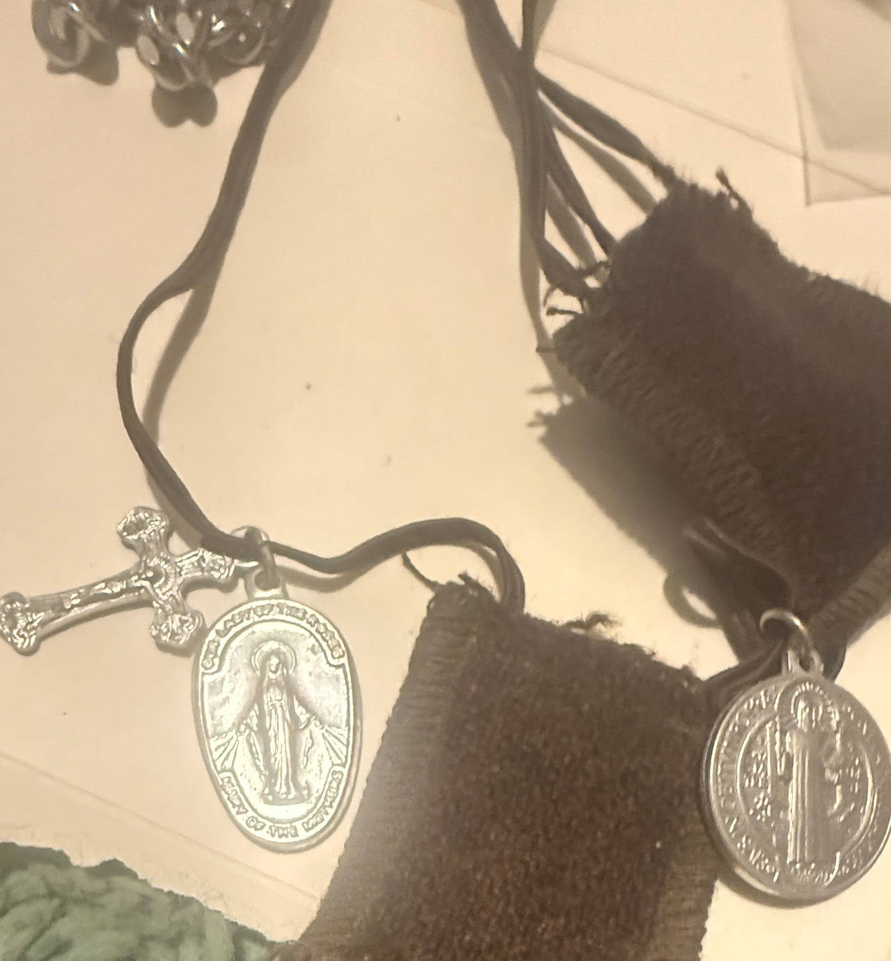 Brown Scapular of Our Lady of Mount Carmel with St. Benedict Medal and Crucifix