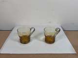 Vintage Amber Glass Cups with Greek Key Metal Holders - Image 5