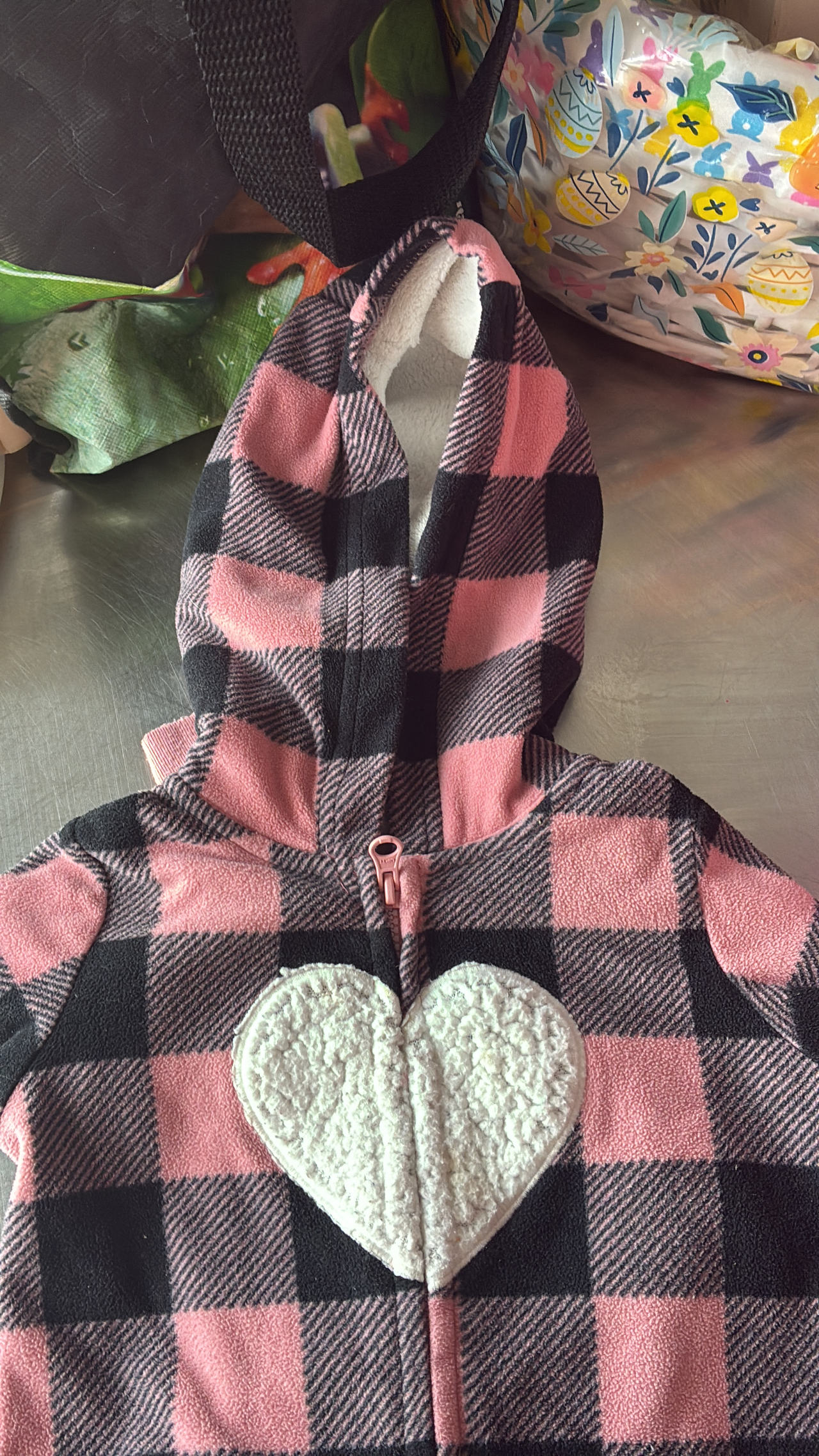 Carter's Baby Girls Pink Buffalo Plaid Fleece Jumpsuit