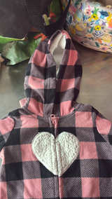Carter's Baby Girls Pink Buffalo Plaid Fleece Jumpsuit - Image 1
