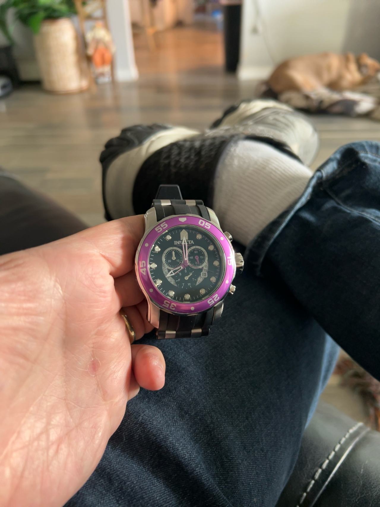 Invicta Pro Diver SCUBA Chronograph Black Dial Purple Strap