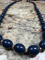 Monet Vintage Navy Blue Graduated Bead Necklace - Image 2