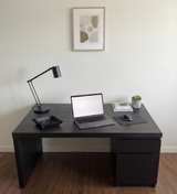 IKEA MALM Desk with Drawer & Cabinet Black Office Computer - Image 3
