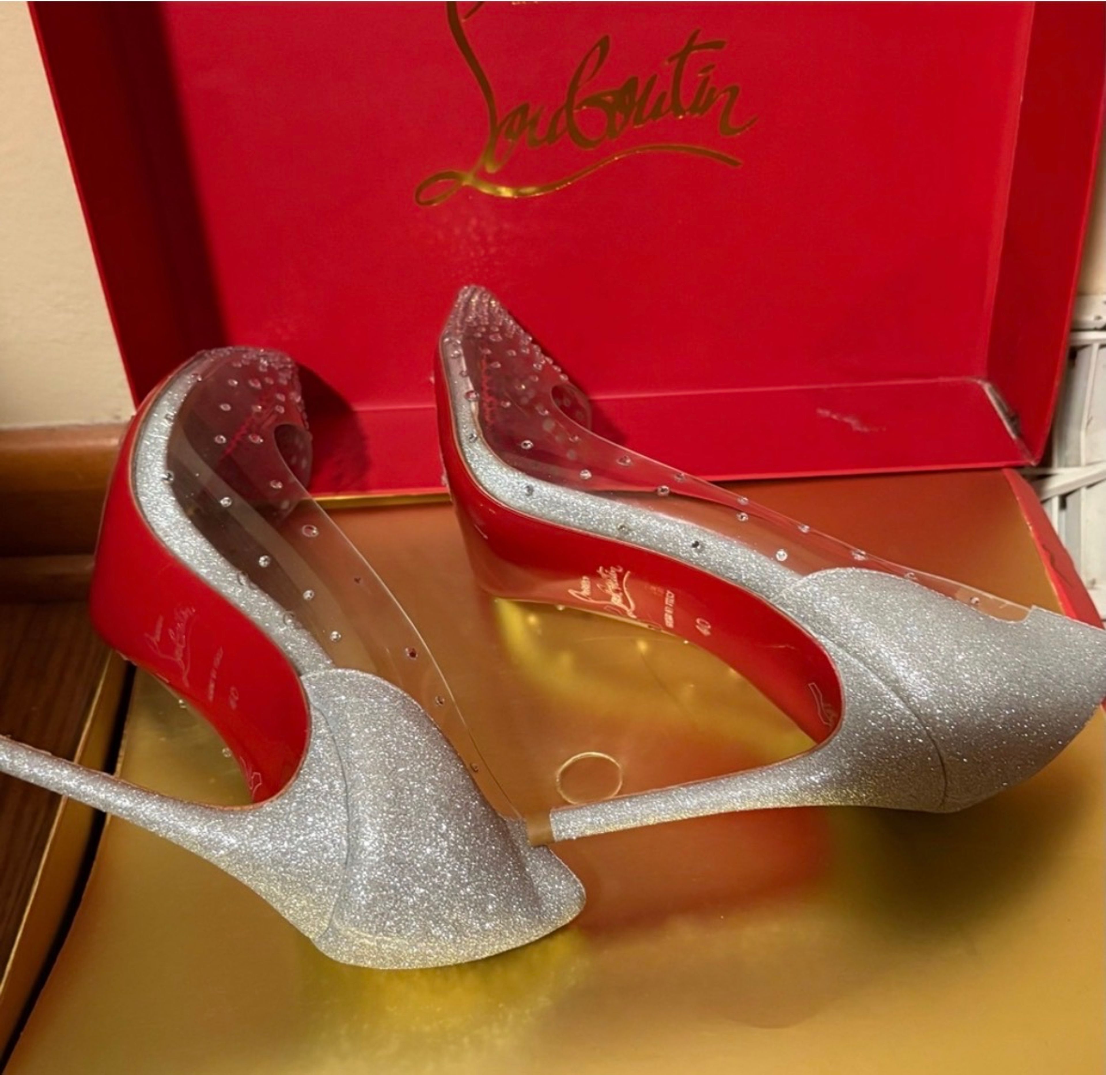 Christian Louboutin Degrastrass 100mm Silver Glitter Pumps - Image 3