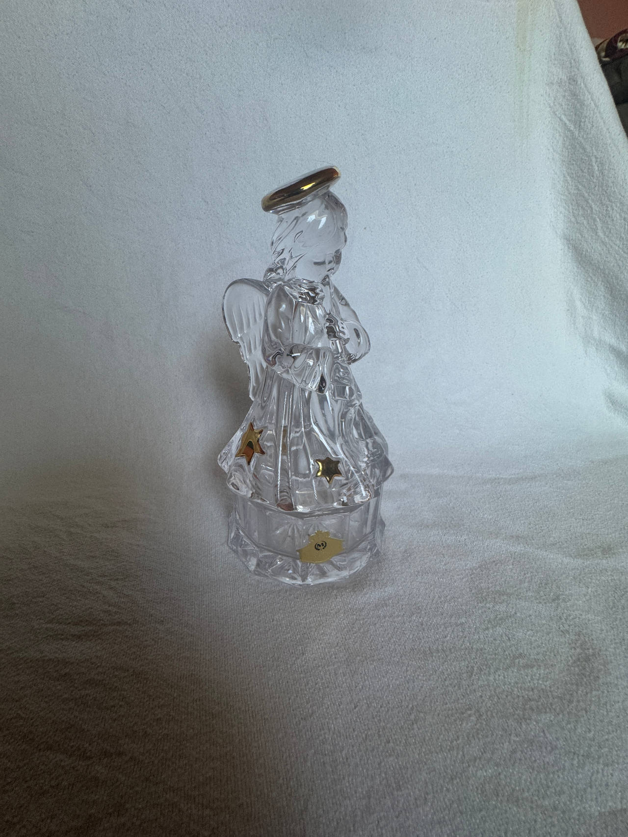 Crystal Angel Figurine Playing A Flute Mikasa Candy Box top and bottom 