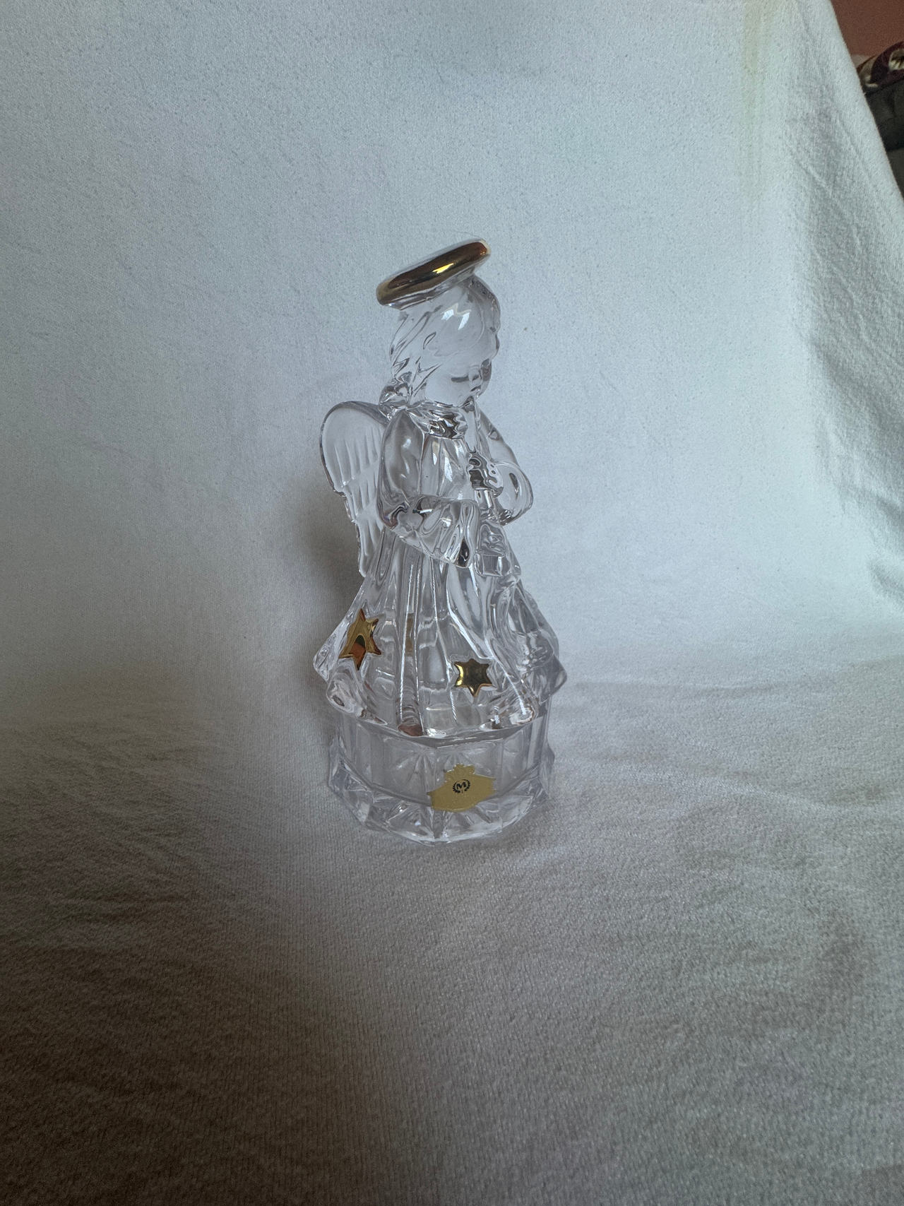 Crystal Angel Figurine Playing A Flute Mikasa Candy Box top and bottom 