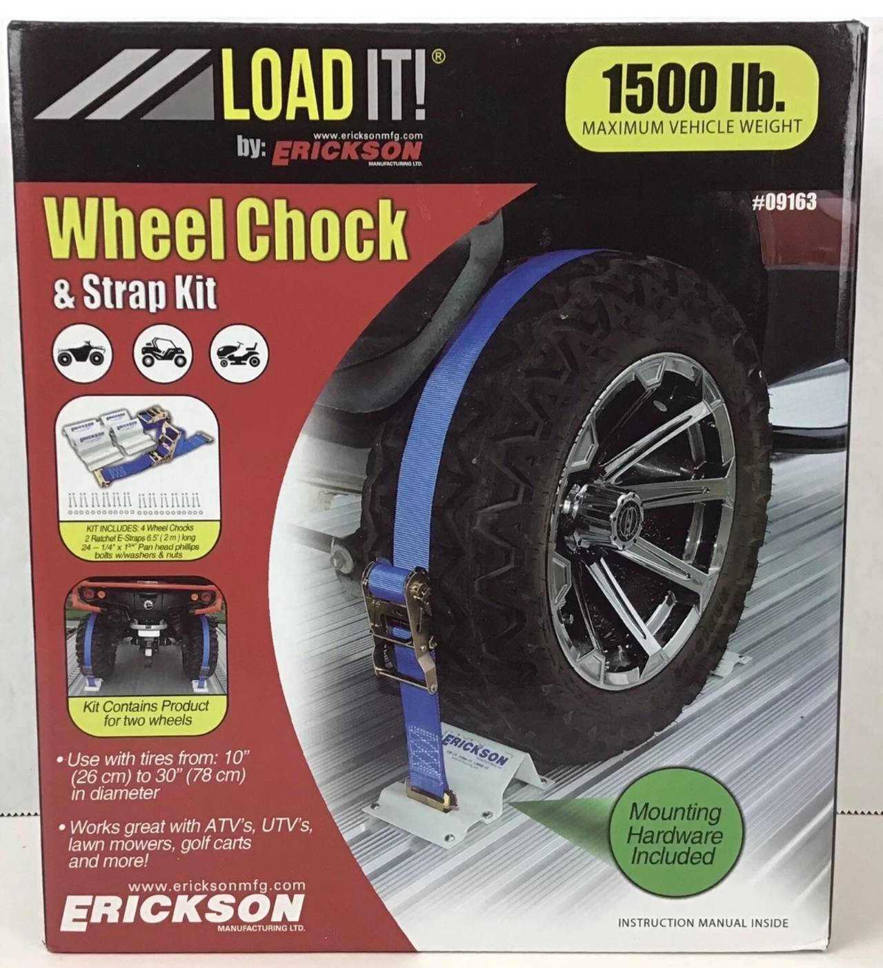 Wheel Chock & Strap Kit for Golf Cart ATV 4 Wheeler Lawn Mower NEW