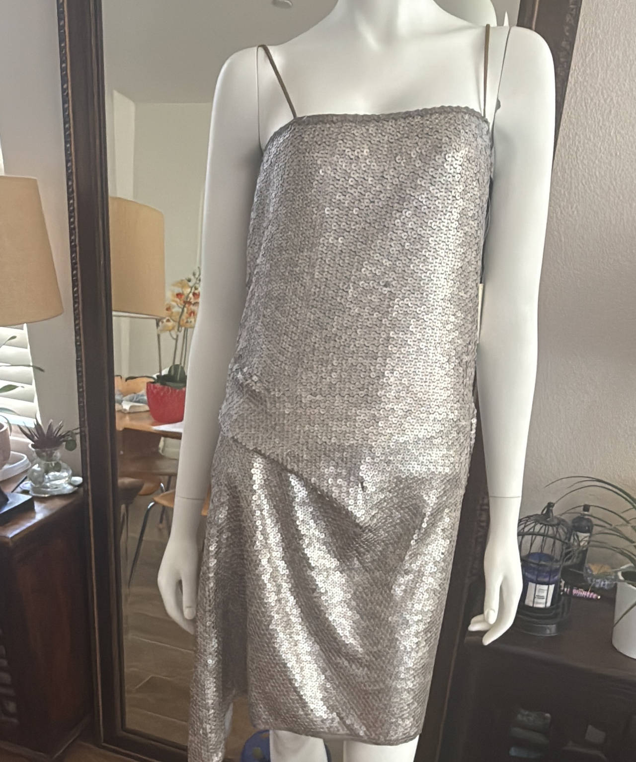 Silver Sequin Spaghetti Strap Dress