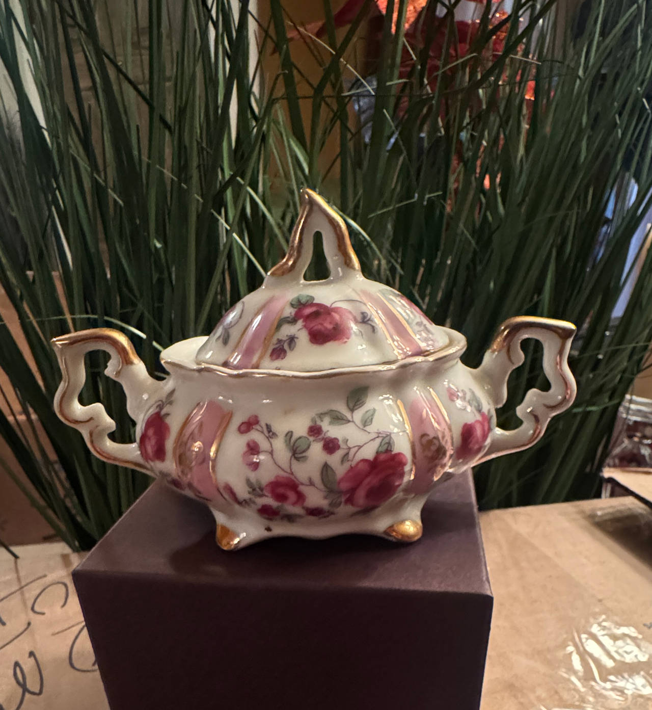 Vintage Porcelain Sugar Bowl with Lid
