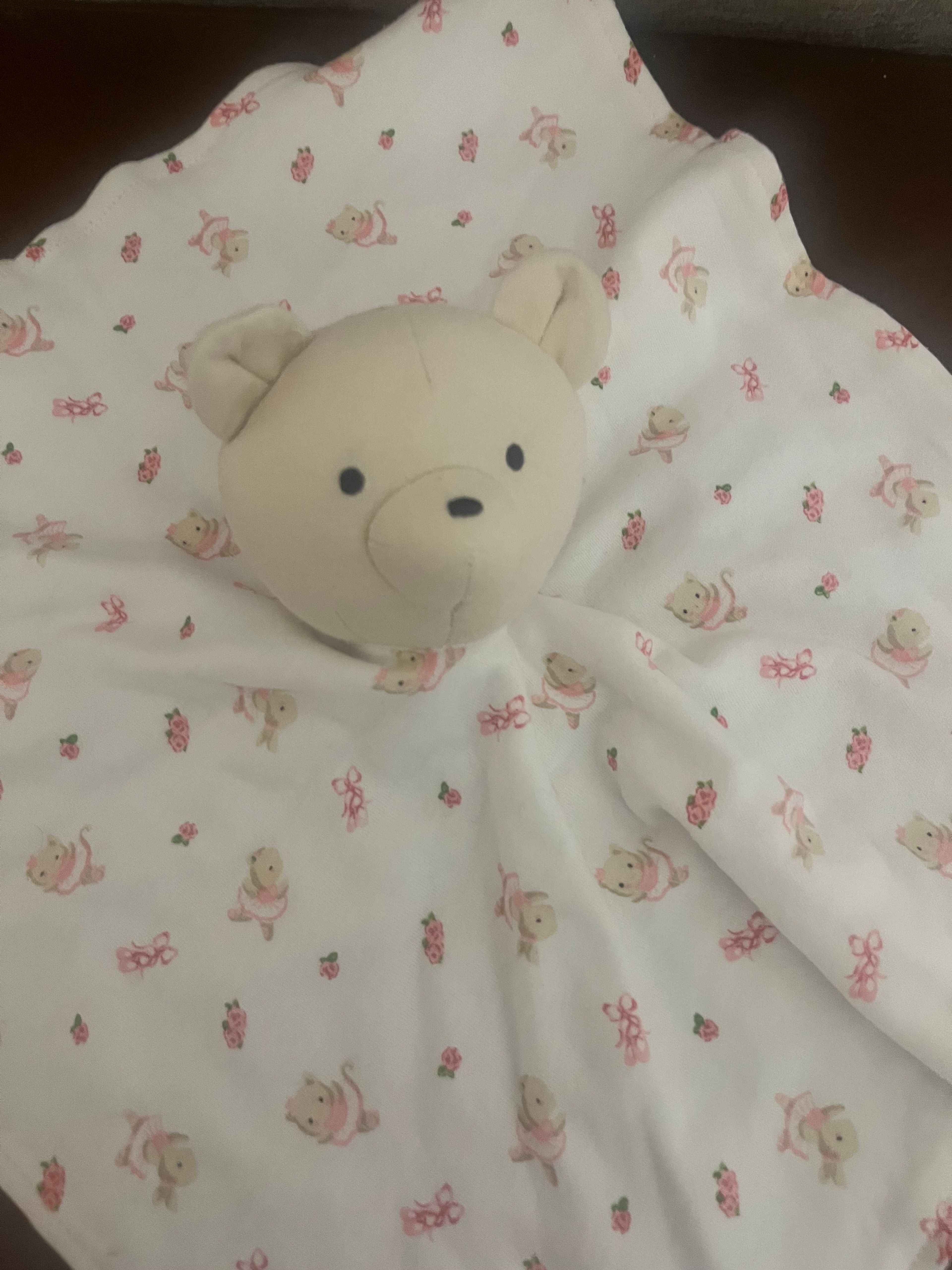 Starting Out Security Blanket Bear lovey White with Flowers - Image 6