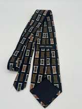 Henry Grethel Necktie Black Brown Tan Gold Geometric Silk Classic - Image 2