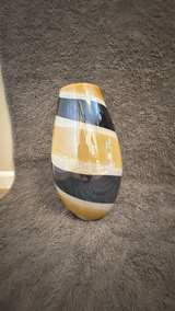 Hand Blown Art Glass Vase – Amber, Black & Cream Swirl – Modern Sculptural Decor - Image 3