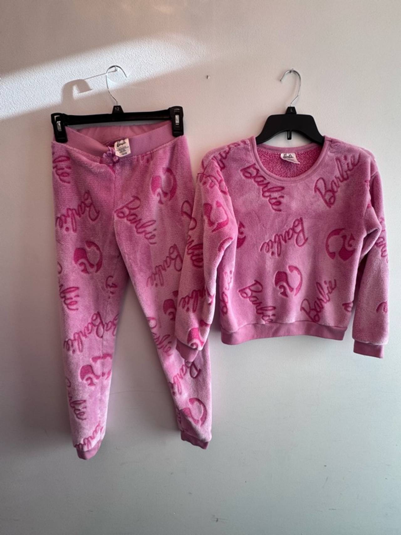 Barbie Girls Pink Plush Fleece Sweatshirt and Jogger Pants 2-Piece Set