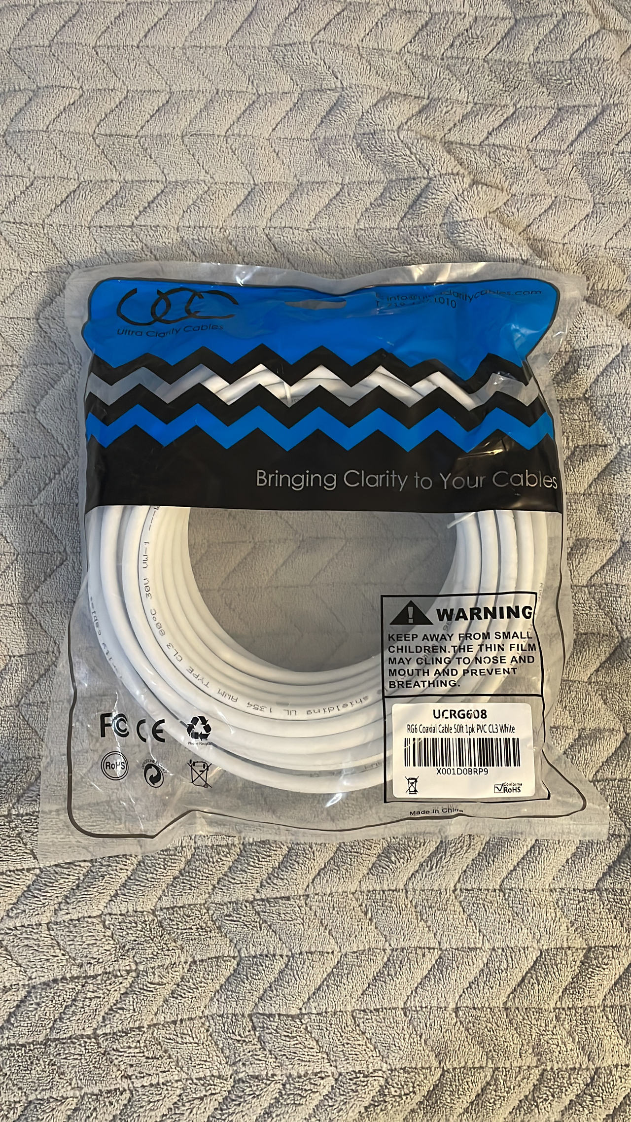 Ultra Clarity Cables RG6 Coaxial Cable 50ft White