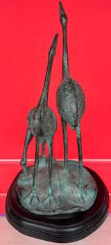 Vintage Bronze Crane Trio Sculpture - Image 5