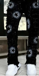 Temu Star Embroidered Fringe Jeans Black - Image 2