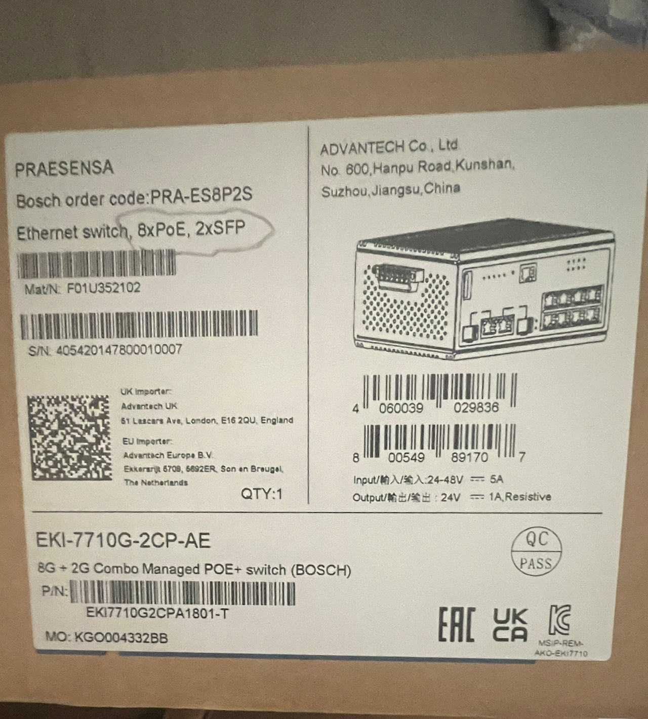 Advantech EKI-7710G-2CP-AE Managed PoE+ Switch (Bosch PRA-ES8P2S)