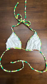 VIX by Paula Hermanny Green and Brown Striped Triangle Bikini Top Medium - Image 4