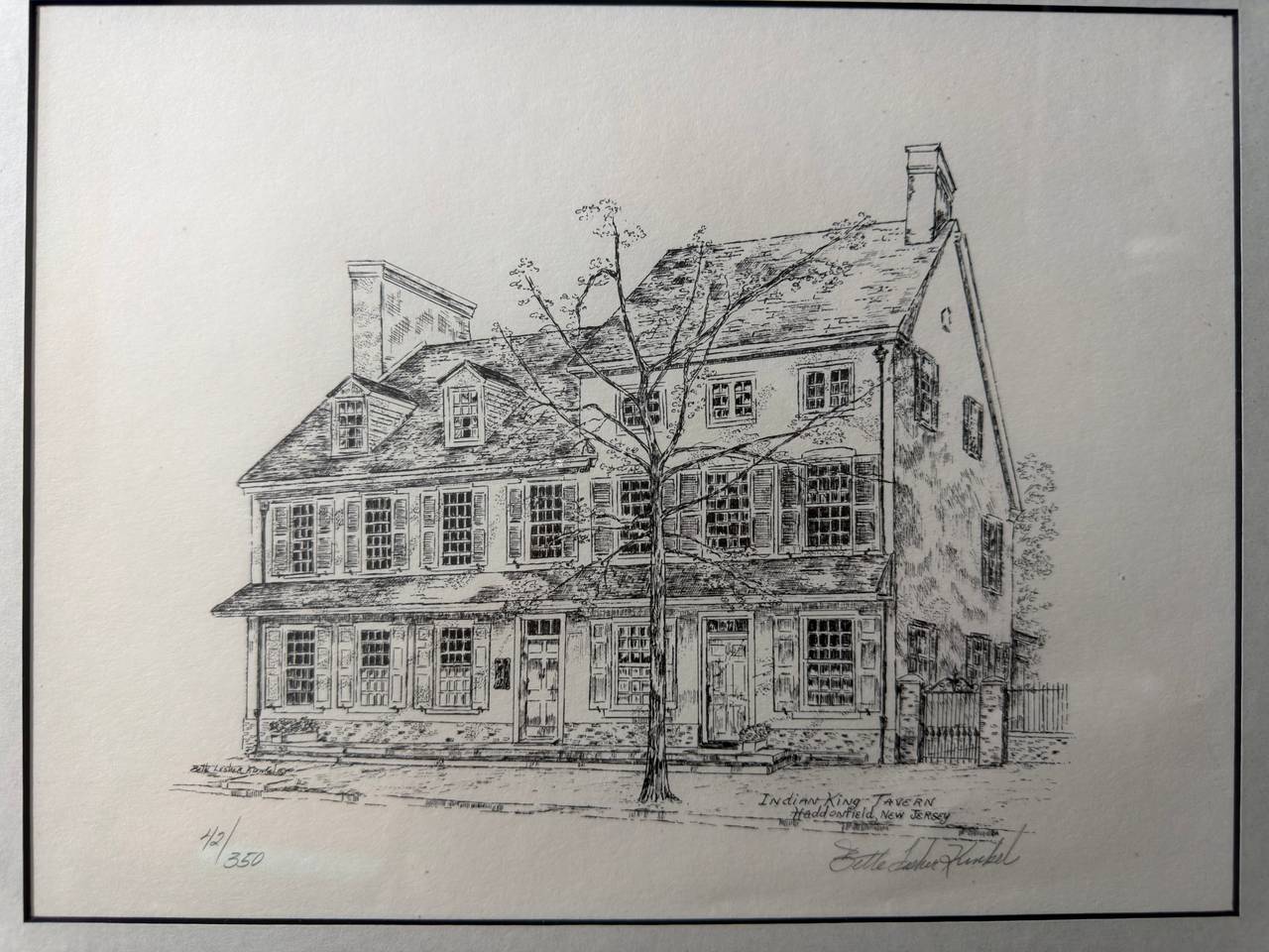 Bette L. Kunkel Signed Etching Indian King Tavern Haddonfield NJ 42/350