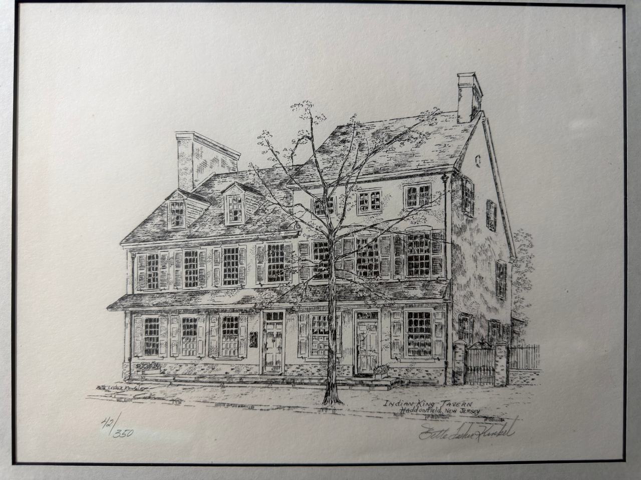 Bette L. Kunkel Signed Etching Indian King Tavern Haddonfield NJ 42/350