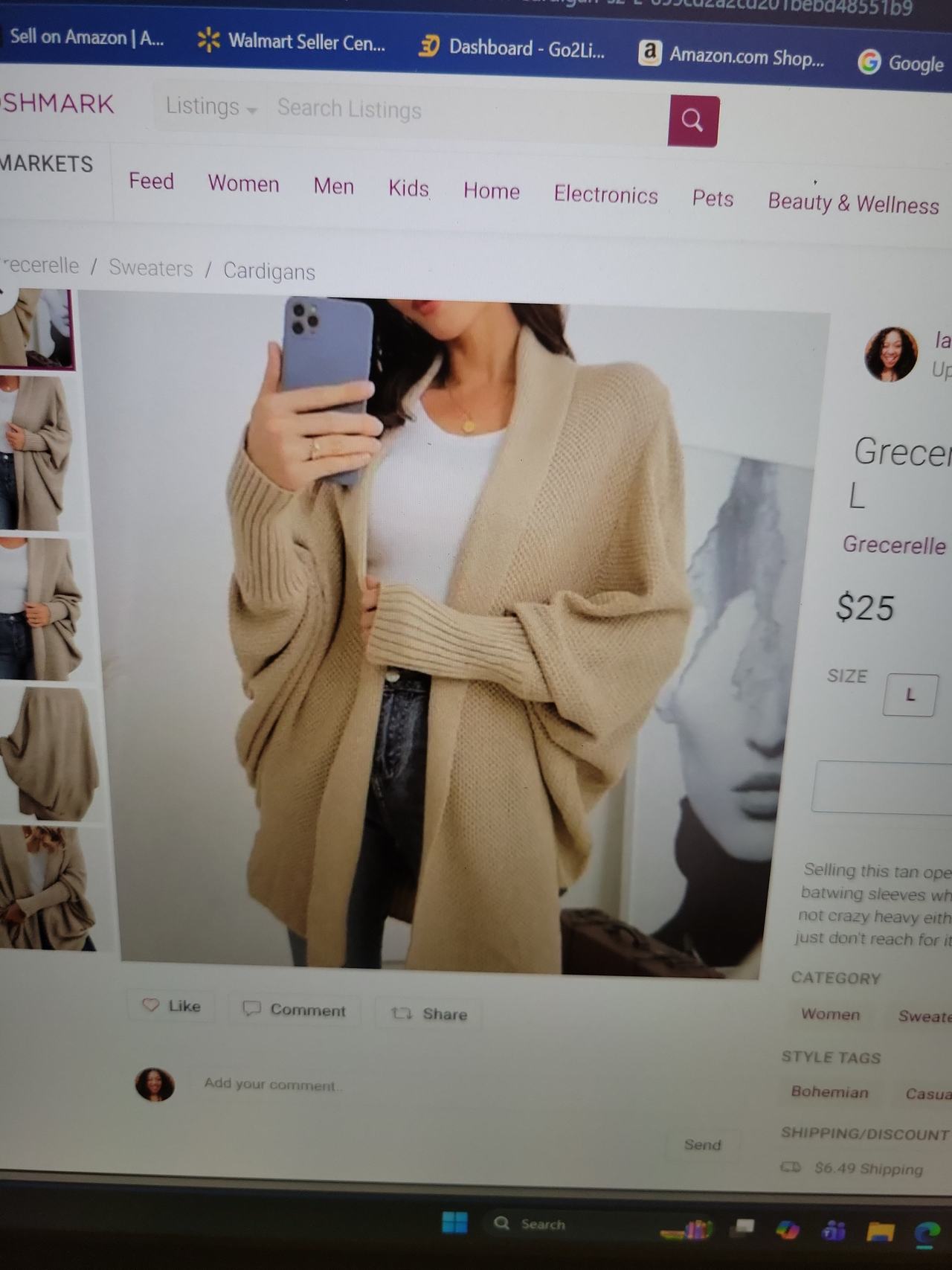 Grecerelle Women's Open Front Cocoon Cardigan sz L
