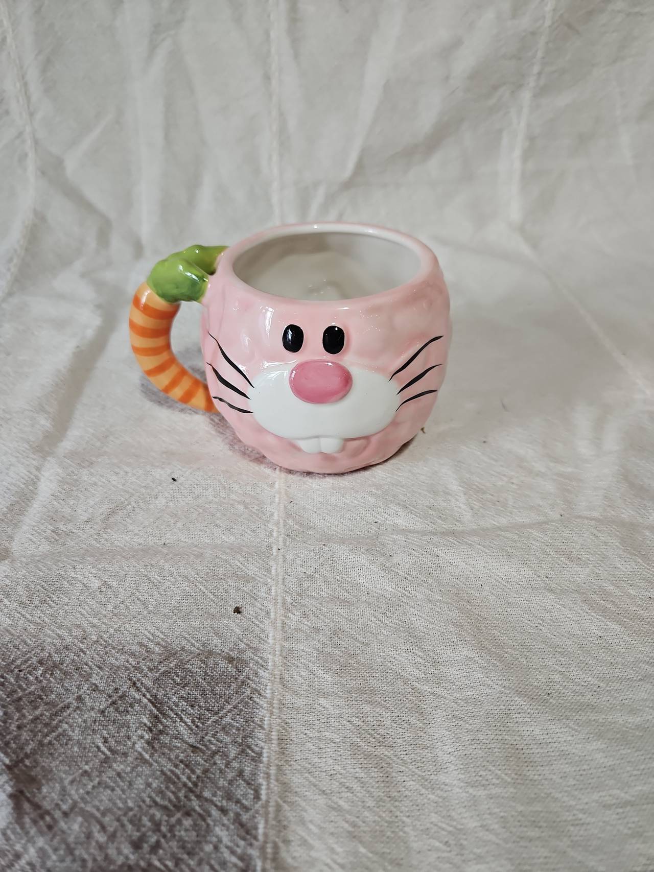 Pink Bunny Ceramic Mug with Carrot Handle