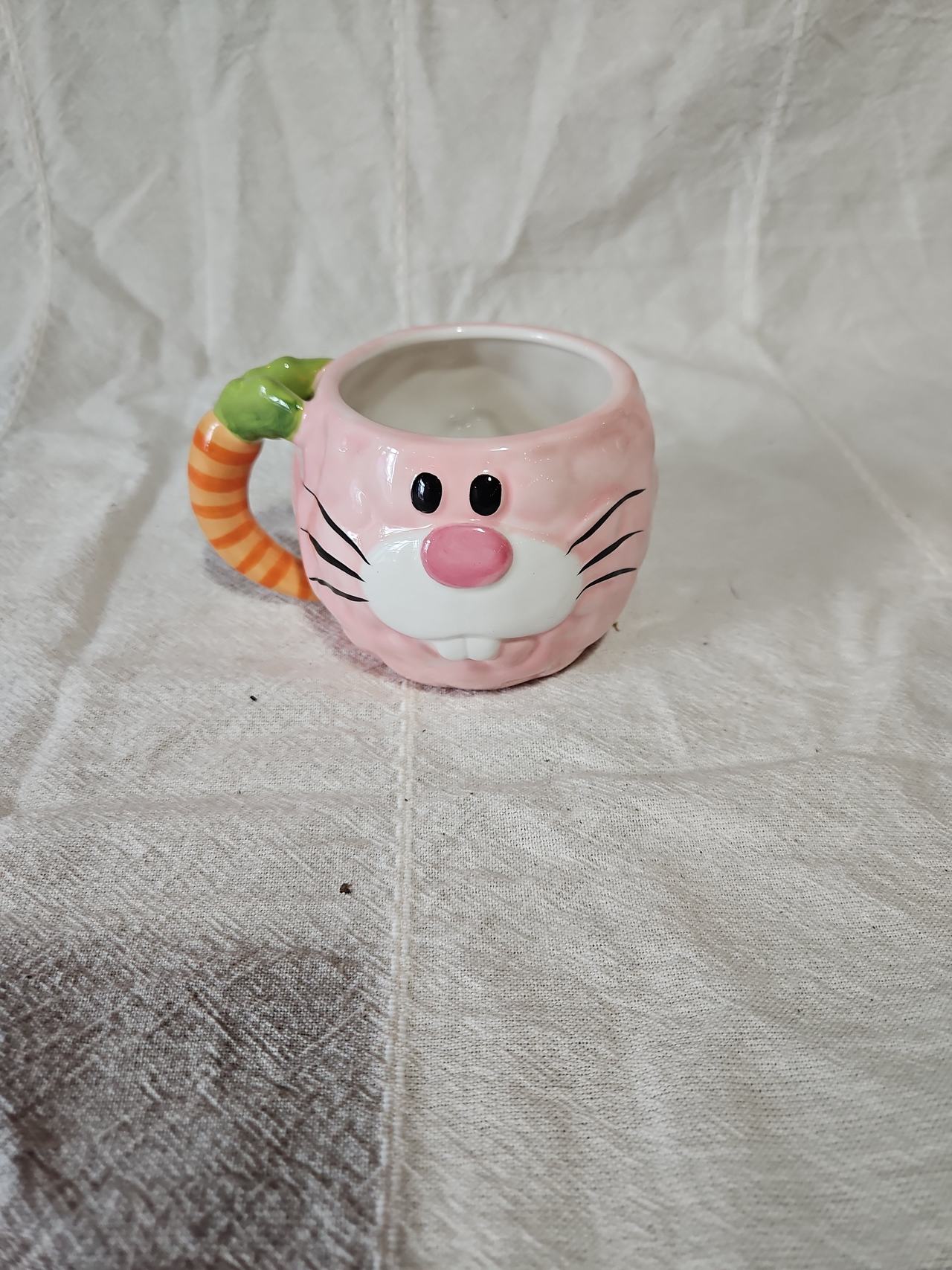 Pink Bunny Ceramic Mug with Carrot Handle